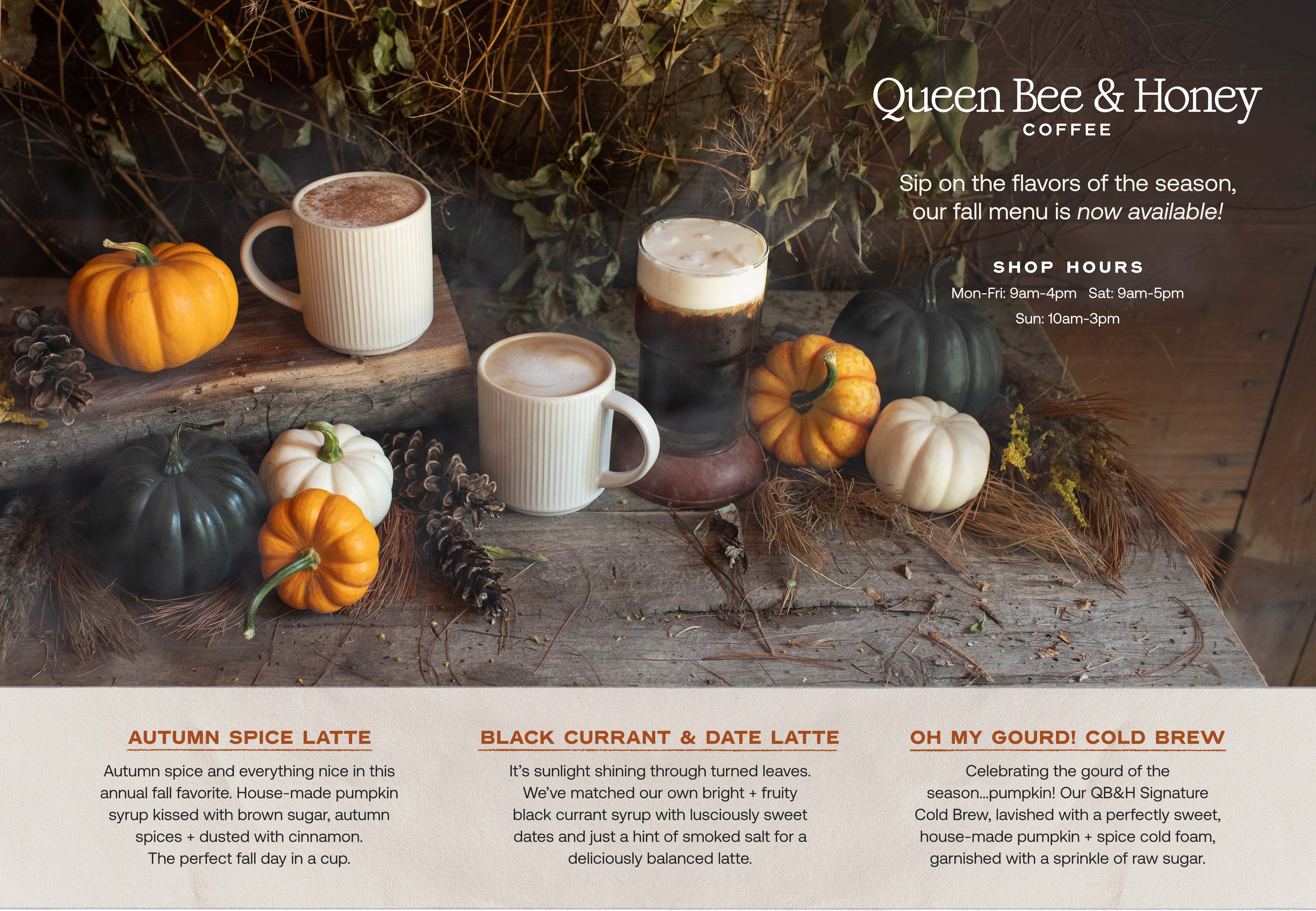Queen Bee & Honey Coffee Fall Menu at Hoen's Garden Center
